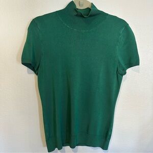 Women’s Green Knit Ribbed Mock Turtleneck Short Sleeve Top Size M